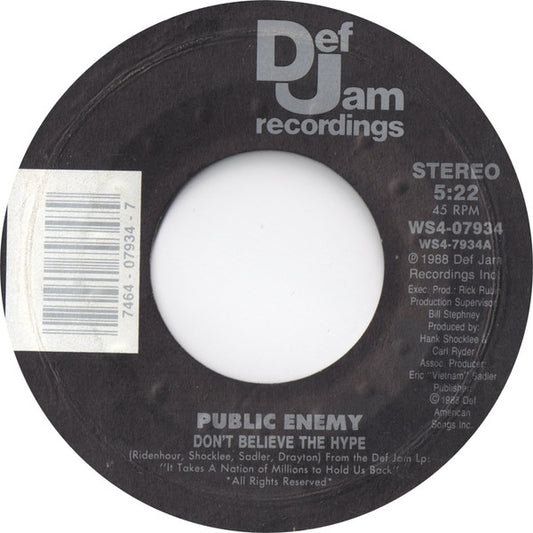 Public Enemy – Don't Believe The Hype / Prophets Of Rage (VG-)